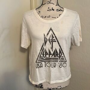 Def Leppard Sheer Studded Off White Graphic Shirt